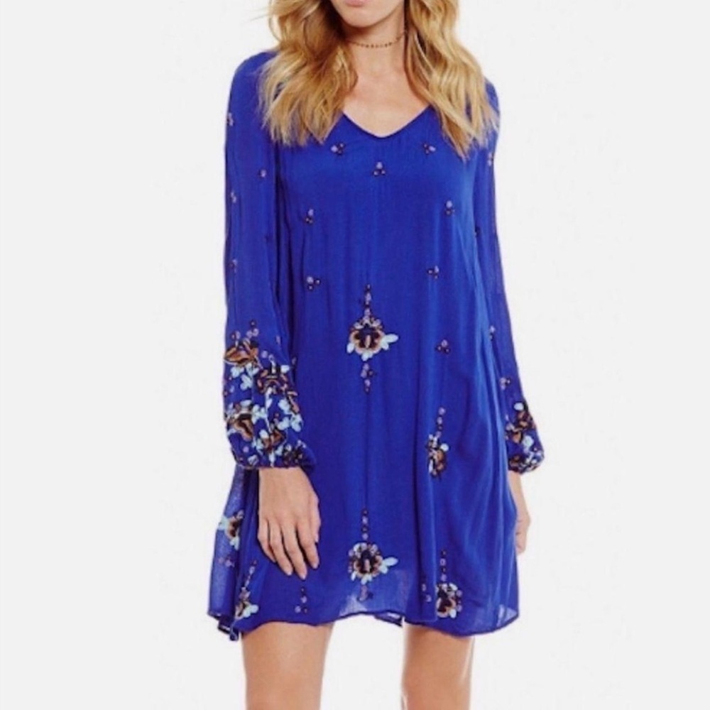 Free People Embroidered Mini Swing Dress